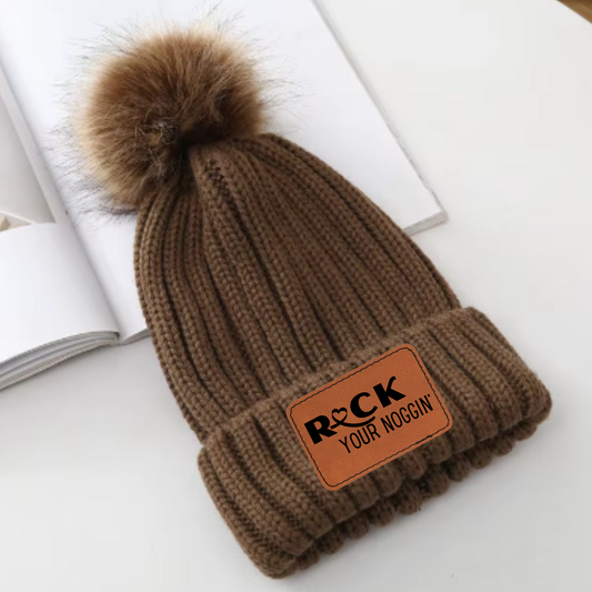 Brown Pom Beanie (Brown/Tan removable Pom)