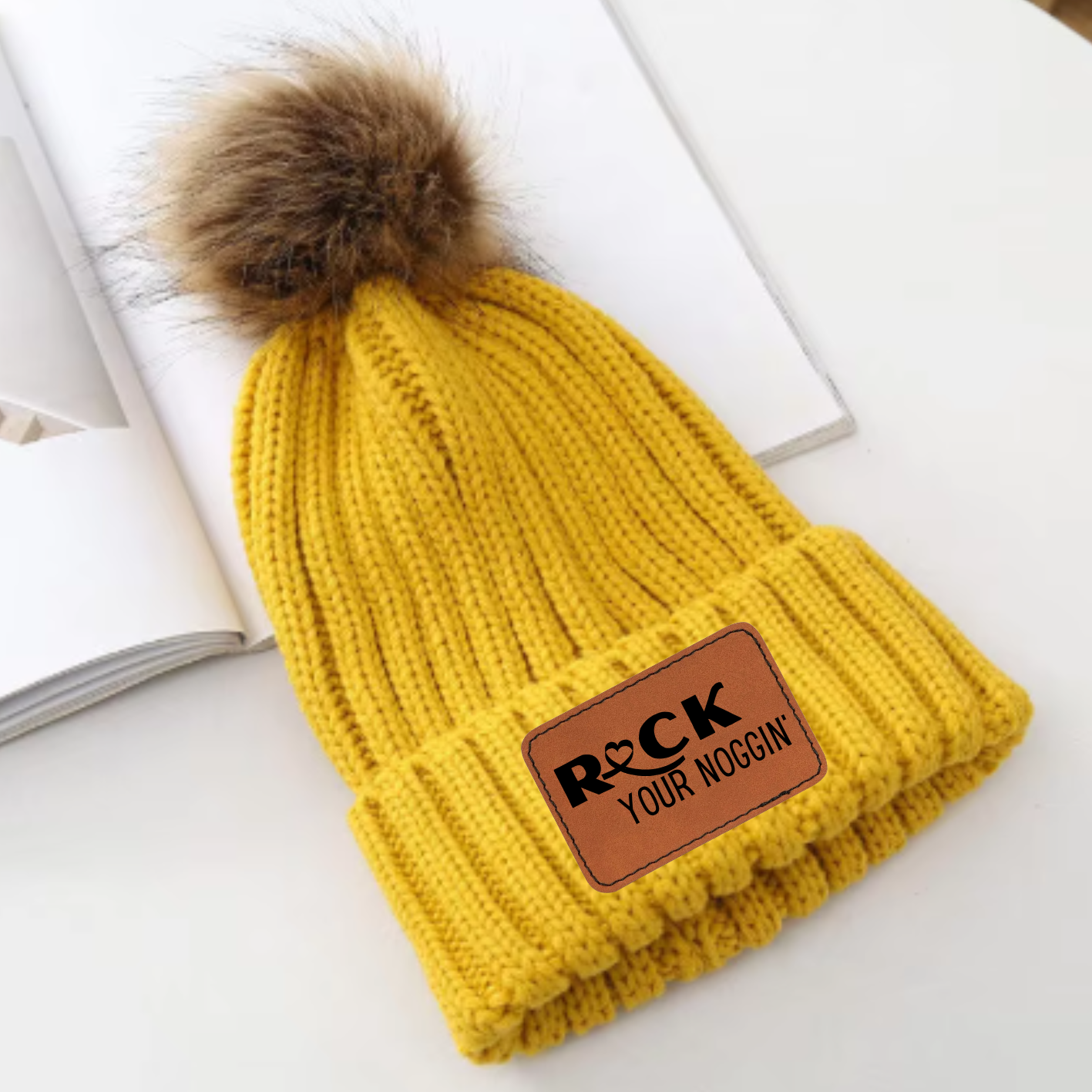 Yellow Pom Beanie (Brown/Tan removable Pom)